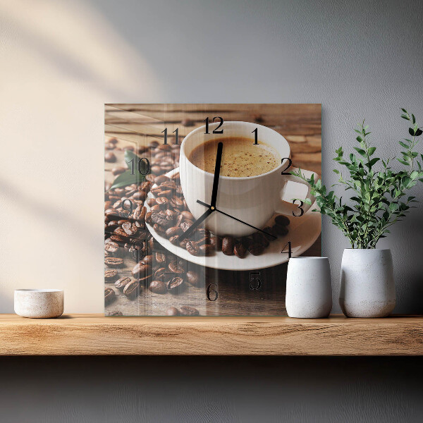 Vierkante glazen wandklok Koffie