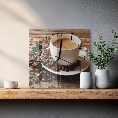 Vierkante glazen wandklok Koffie