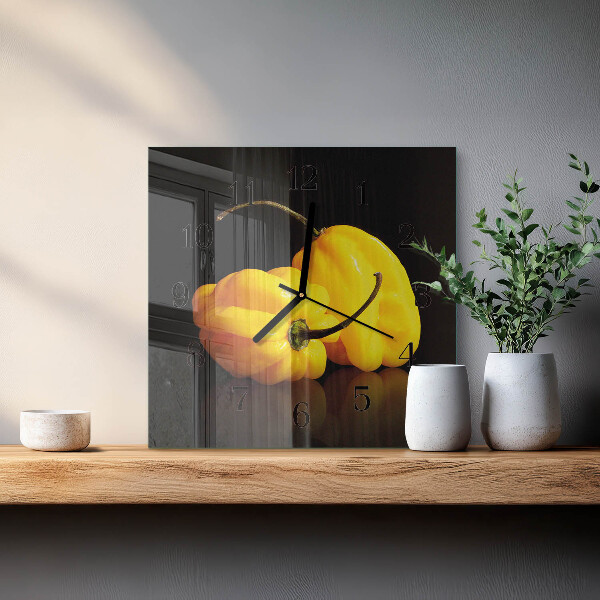Vierkante glazen wandklok Peper