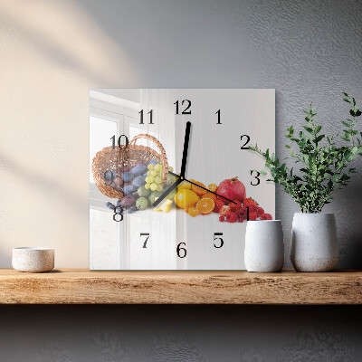 Vierkante glazen wandklok Fruit