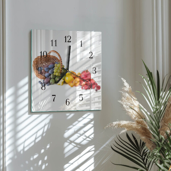 Vierkante glazen wandklok Fruit