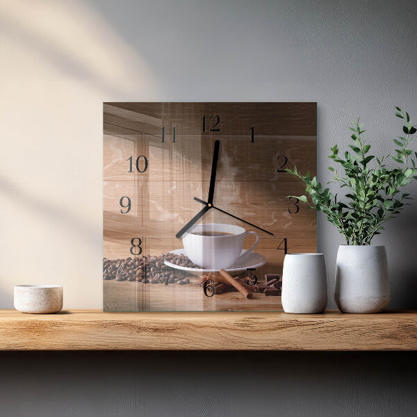 Vierkante glazen wandklok Koffie
