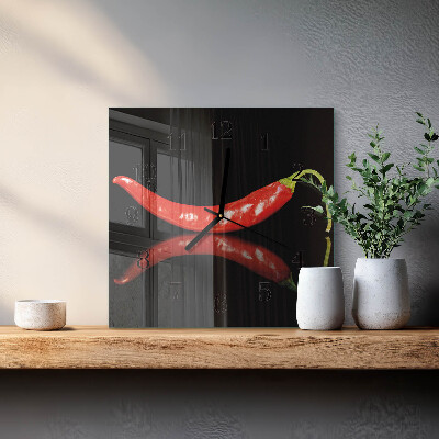 Vierkante glazen wandklok Chilipepers