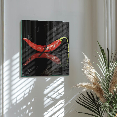 Vierkante glazen wandklok Chilipepers