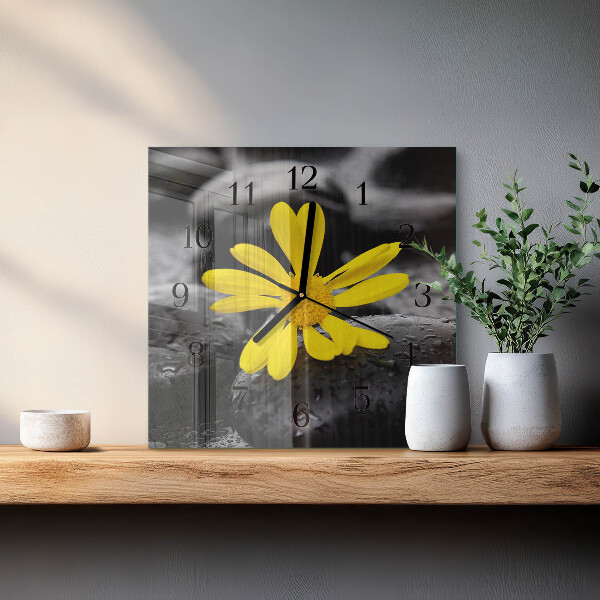 Vierkante glazen wandklok Bloem