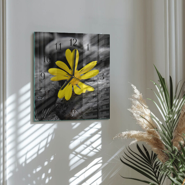 Vierkante glazen wandklok Bloem