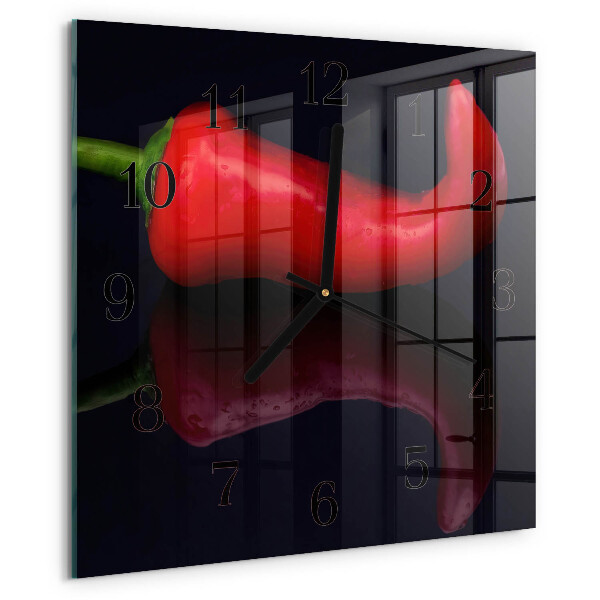 Vierkante glazen wandklok Chilipepers