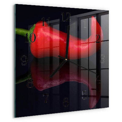 Vierkante glazen wandklok Chilipepers
