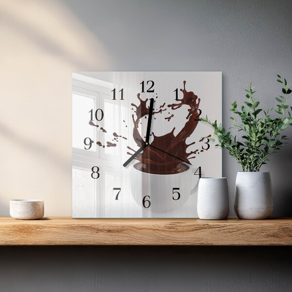 Vierkante glazen wandklok Koffie