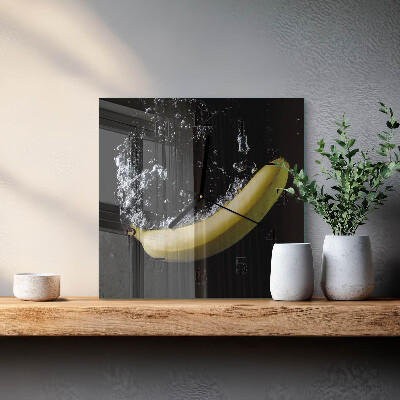 Vierkante glazen wandklok Banaan
