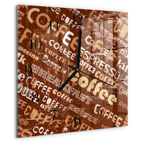 Vierkante glazen wandklok Koffie