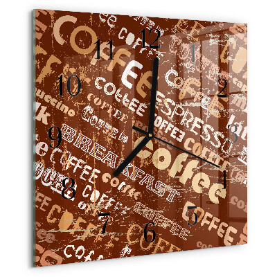 Vierkante glazen wandklok Koffie