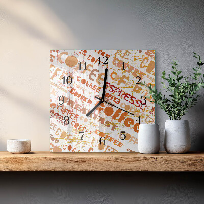 Vierkante glazen wandklok Koffie