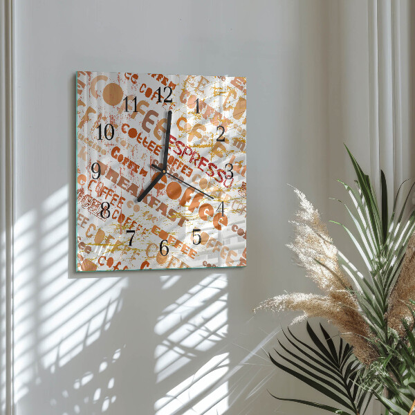 Vierkante glazen wandklok Koffie