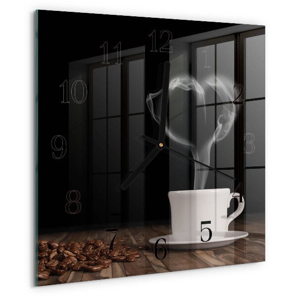 Vierkante glazen wandklok Koffie