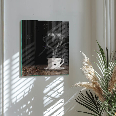 Vierkante glazen wandklok Koffie