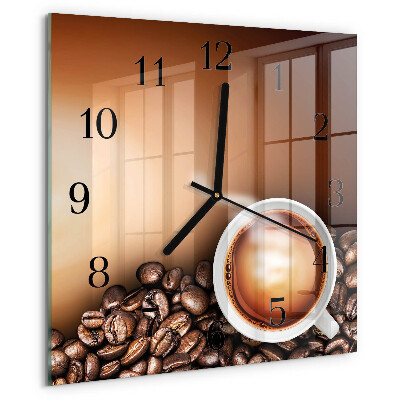 Vierkante glazen wandklok Koffie