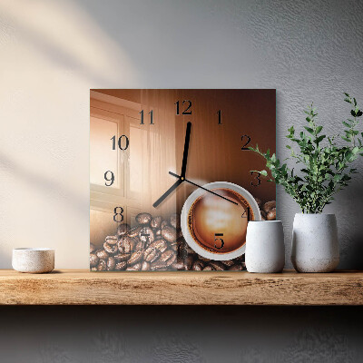 Vierkante glazen wandklok Koffie
