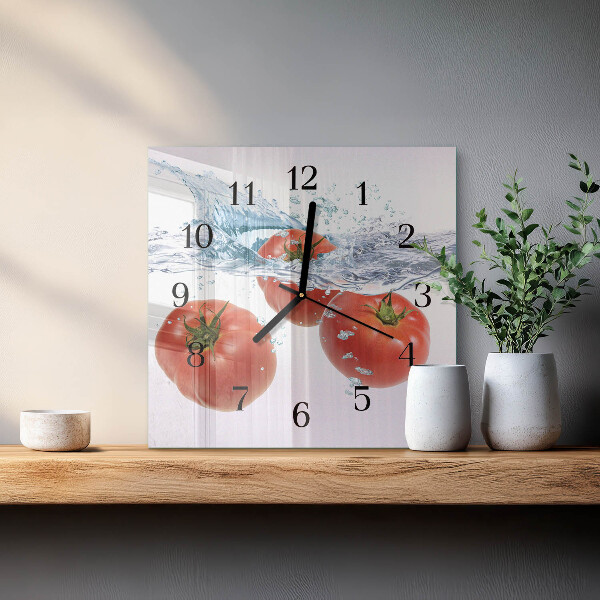 Vierkante glazen wandklok Tomaten