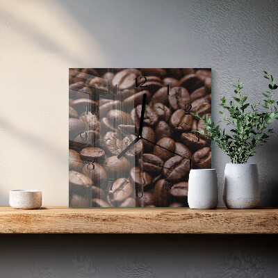 Vierkante glazen wandklok Koffiebonen