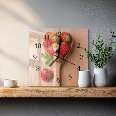 Vierkante glazen wandklok Aardbei