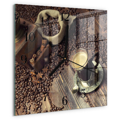 Vierkante glazen wandklok Koffie