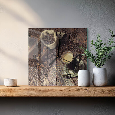 Vierkante glazen wandklok Koffie