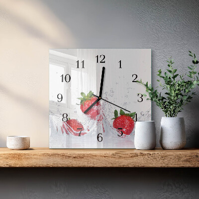 Vierkante glazen wandklok Aardbei