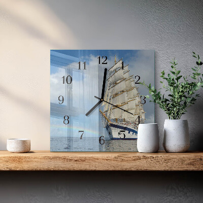 Vierkante glazen wandklok Schip