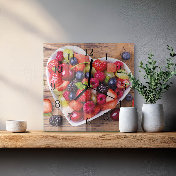 Vierkante glazen wandklok Fruit