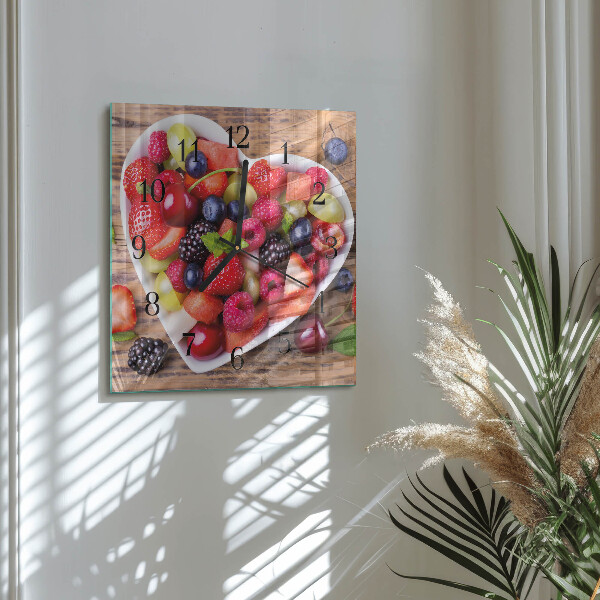 Vierkante glazen wandklok Fruit