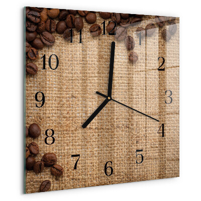 Vierkante glazen wandklok Koffiebonen