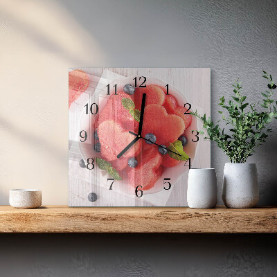Vierkante glazen wandklok Watermeloenhart