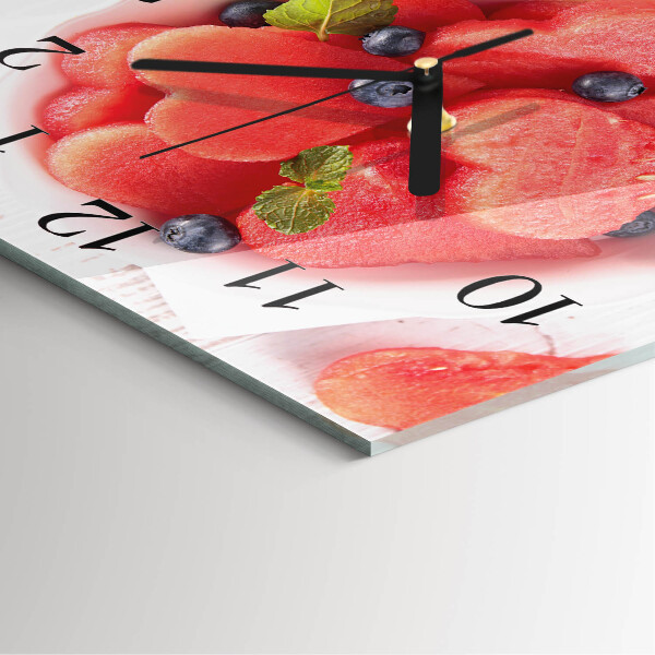 Vierkante glazen wandklok Watermeloenhart