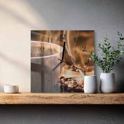 Vierkante glazen wandklok Koffie