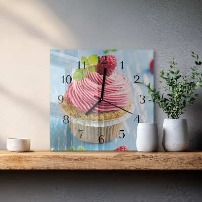 Vierkante glazen wandklok Frambozenmuffin