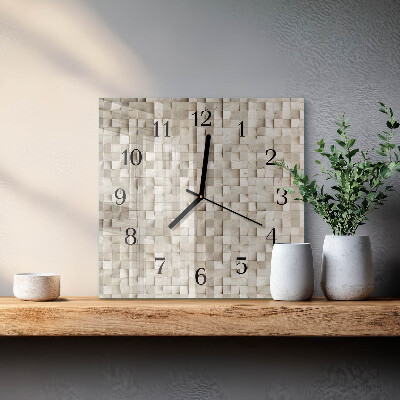 Vierkante glazen wandklok Houten mozaïek