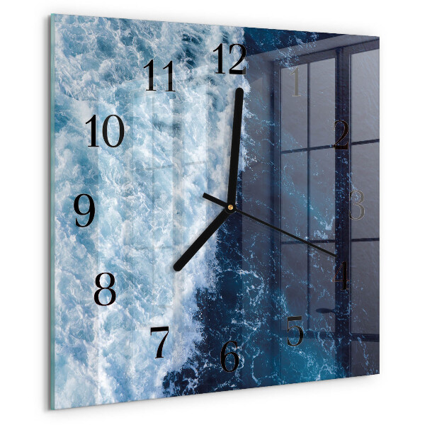 Vierkante glazen wandklok Oceaangolven