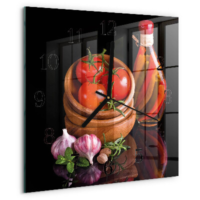 Vierkante glazen wandklok Tomaten en knoflook
