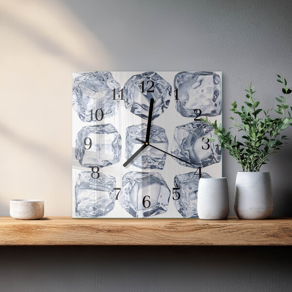 Vierkante glazen wandklok Ijs