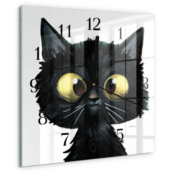 Vierkante glazen wandklok Zwarte kat