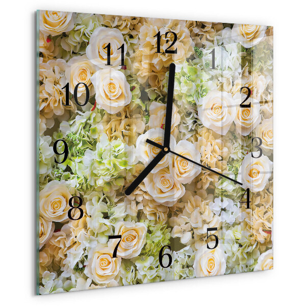 Vierkante glazen wandklok Elegante bloemen