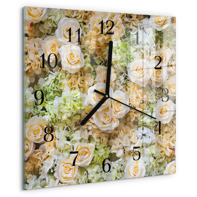 Vierkante glazen wandklok Elegante bloemen