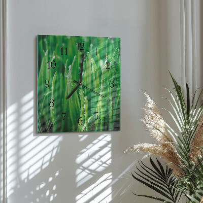 Vierkante glazen wandklok Groen gras