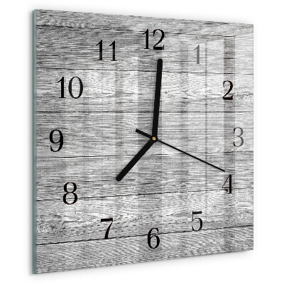 Vierkante glazen wandklok Grijs hout