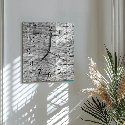 Vierkante glazen wandklok Grijs hout