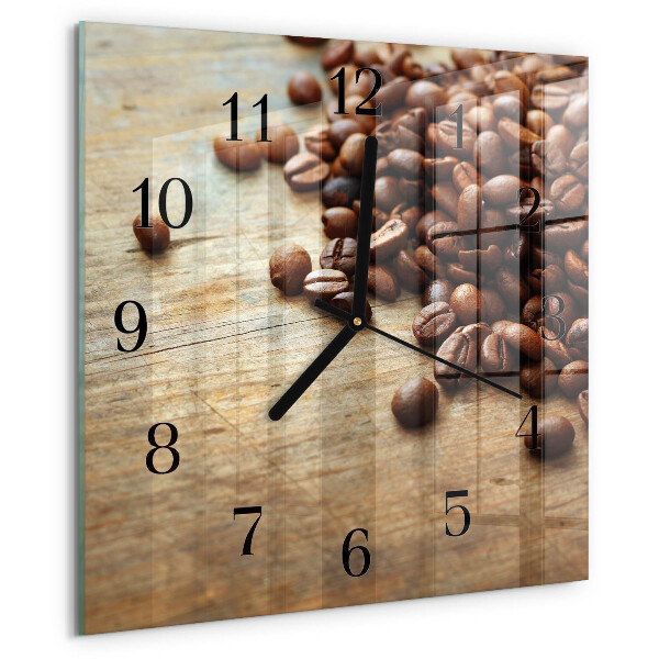 Vierkante glazen wandklok Koffiebonen