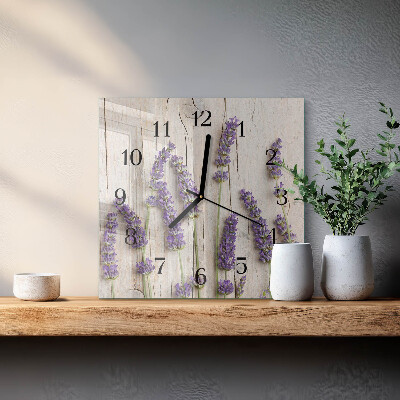 Vierkante glazen wandklok Lavendel