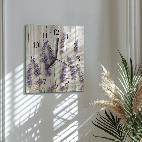 Vierkante glazen wandklok Lavendel