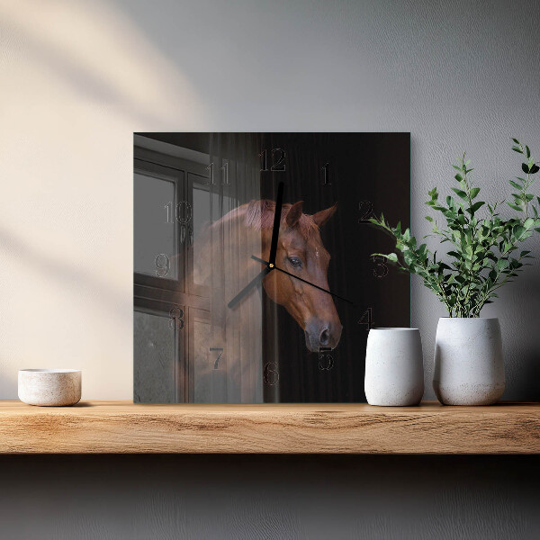 Vierkante glazen wandklok Paard